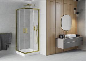 Mexen Rio čtvercový sprchový kout 80 x 80 cm, Průhledné, Zlatá + sprchová vanička Rio, Bílá
