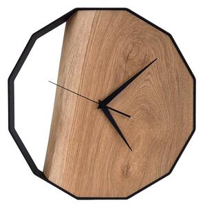 Dřevěné hodiny -45cm, přírodní dřevo - dub, černý kovový rám (45A8)