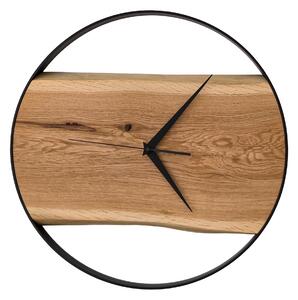 Dřevěné hodiny -45cm, přírodní dřevo - dub, černý kovový rám (45B69)