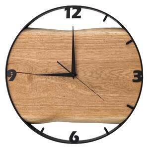 Dřevěné hodiny - 45cm, přírodní dřevo - dub, černý kovový rám (45B67)