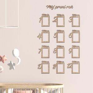 Dřevo života | Dřevěný fotorámeček pro miminko Prvních 12 měsíců | Barva: Bílá | Rozměry (cm): 13x9