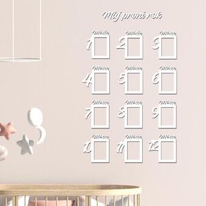 Dřevo života | Dřevěný fotorámeček pro miminko Prvních 12 měsíců | Barva: Bílá | Rozměry (cm): 13x9