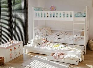 Dětská patrová postel z masivu borovice BOHDANA s přistýlkou a šuplíky - 200x90 cm - BÍLÁ