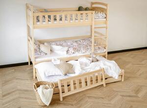 Dětská patrová postel z masivu BOHDANA s přistýlkou a šuplíky - 200x90 cm - PŘÍRODNÍ BOROVICE