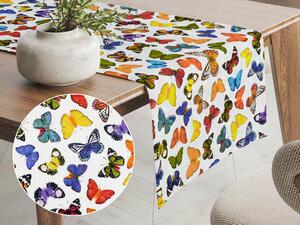 Biante Dekorační běhoun na stůl Leona LN-062 Barevní motýlci na bílém 20x120 cm