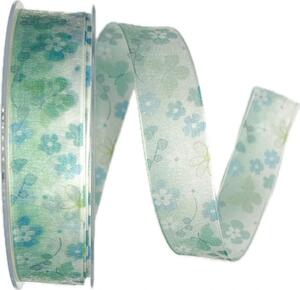 Stuha taftová FLOWER BREEZE tyrkysová transparentní 25mm x 20m (7,-Kč/m)