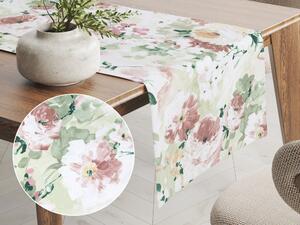 Biante Dekorační běhoun na stůl PM-018 Malované květy na zeleném 20x120 cm