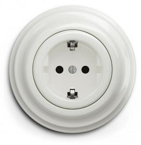 Kliklap - Retro zásuvka domovní s rámečkem SCHUKO 230V/16A keramická bílá