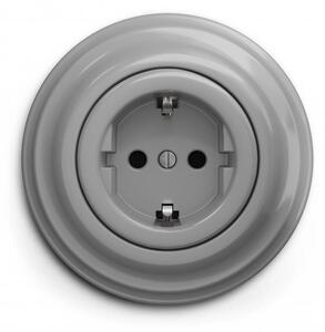 Kliklap - Retro zásuvka domovní s rámečkem SCHUKO 230V/16A šedá