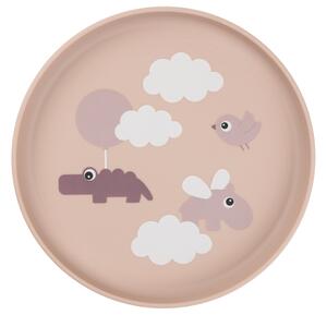 Růžový plastový dětský talíř Done by Deer Happy clouds