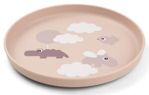 Růžový plastový dětský talíř Done by Deer Happy clouds