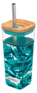 Skleněný pohár s brčkem Liquid Cube, 540ml, Quokka, water flowers