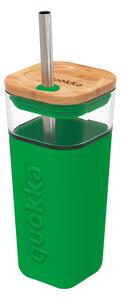 Skleněný pohár s brčkem Liquid Cube, 540ml, Quokka, zelený