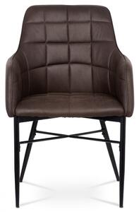 Jídelní židle, potah hnědá látka v dekoru vintage kůže, kovová čtyřnohá podnož, AC-9990 BR3