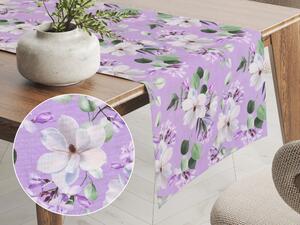 Biante Dekorační běhoun na stůl PML-044 Květy magnolie na fialovém 35x180 cm