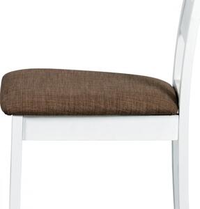 Jídelní židle, masiv buk, barva bílá, látkový hnědý potah BC-2603 WT