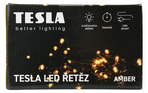 TESLA lighting Tesla - dekorativní řetěz, AMBER, 100LED, 10m + 5m kabel, 230V, 8 funkcí, IP44, zelený