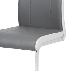 Jídelní židle chrom / koženka šedá s bílými boky DCL-406 GREY