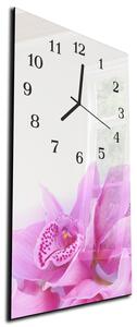 Nástěnné hodiny 30x60cm růžová orchidej bílé pozadí - plexi