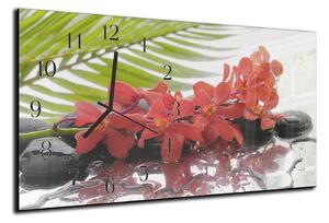 Nástěnné hodiny orchidej, palmový list, kámen 30x60cm - plexi