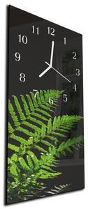 Nástěnné hodiny listy kapradí černé pozadí 30x60cm - plexi