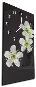 Nástěnné hodiny bílý květ černé pozadí 30x60cm - plexi