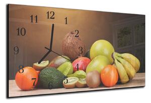 Nástěnné hodiny čerstvé ovoce pozadí dřevo 30x60cm - plexi