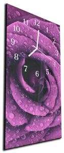 Nástěnné hodiny květ růže fialový 30x60cm - plexi
