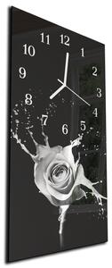 Nástěnné hodiny černo bílá růže 30x60cm - kalené sklo