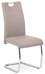 Jídelní židle, potah lanýžová ekokůže, bílé prošití, kovová pohupová podnož, chr HC-481 LAN