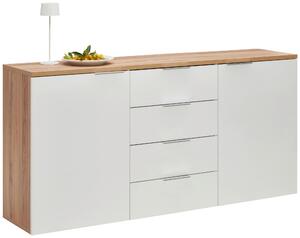 ŠIROKÁ KOMODA, barvy dubu, vysoce lesklá bílá, 180/89/43 cm Xora - Online Only komody, Online Only