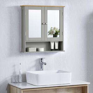 Koupelnová skříňka zrcadlová skříňka - Šedá a dub - 58 x 56 x 13 cm - Dvoje zrcadlové dveře - Montáž na stěnu