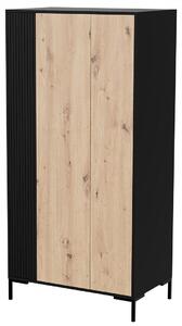 Cama Šatní skříň MERCI 90 x 55 x 184 cm černá/dub artisan, Černá, Skříň, 4 police/polic, 2 dveře/dveří, Černá, Dub, Dřevotřískové desky