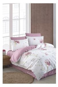 Bílo-růžové 3dílné prodloužené povlečení na jednolůžko s prostěradlem 160x220 cm Floral – Mila Home