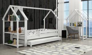 Dětská domečková postel z masivu borovice FUNNY HOUSE s přistýlkou - 200x90 cm - bílá