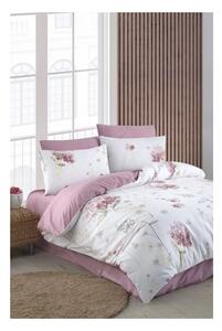 Bílo-růžové 4dílné prodloužené povlečení na dvoulůžko s prostěradlem 200x220 cm Floral – Mila Home