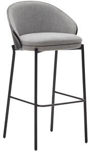 Šedá látková barová židle Kave Home Eamy s černým dřevěným opěradlem 77 cm
