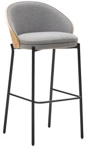 Šedá látková barová židle Kave Home Eamy s dřevěným opěradlem 77 cm