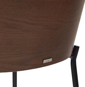 Béžová látková barová židle Kave Home Eamy s hnědým dřevěným opěradlem 77 cm