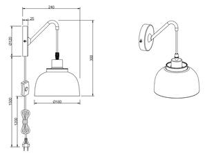 Trio Leuchten R20811732 PUNCH - Nástěnná černá lampa s vypínačem na kabelu, 1 x E27 (Černá nástěnná lampa s kabelem do zásuvky)
