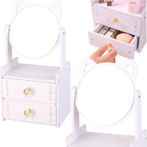 Mini toaletní stolek make-up zrcadlo dvě zásuvky uši dřevěné bílé