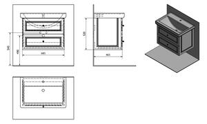 SAPHO VIOLETA retro umyvadlová skříňka 68,5x52x46,5cm, bílá pololesk VI075-3131