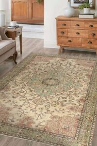 Ručně tkaný vlněný koberec Vintage 10534 ornament / květy, béžový / zelený