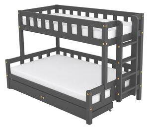 Patrová postel PLOTTY s bočním žebříkem 90x200, 120x200 cm - Tmavě šedá, Zvolte šuplík: Dvojitý úložný šuplík, Zvolte stranu: Vpravo