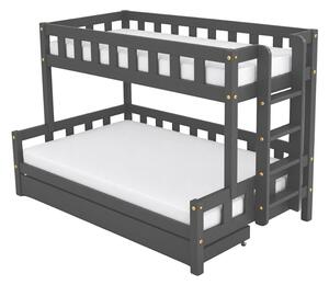 Patrová postel PLOTTY s bočním žebříkem 90x200, 120x200 cm - Tmavě šedá, Zvolte šuplík: Úložný šuplík, Zvolte stranu: Vpravo