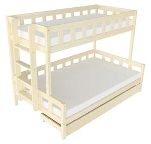 Patrová postel PLOTTY s bočním žebříkem 90x200, 120x200 cm - Nelakovaná, Zvolte šuplík: Úložný šuplík, Zvolte stranu: Vlevo