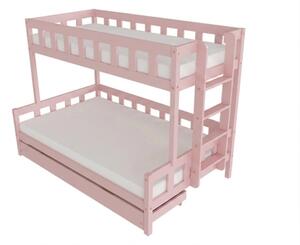 Patrová postel PLOTTY s bočním žebříkem 90x200, 120x200 cm - Pastelově růžová, Zvolte šuplík: Úložný šuplík, Zvolte stranu: Vpravo