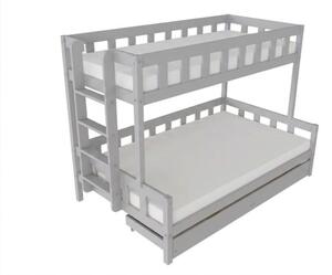 Patrová postel PLOTTY s bočním žebříkem 90x200, 120x200 cm - Světle šedá, Zvolte šuplík: Dvojitý úložný šuplík, Zvolte stranu: Vlevo