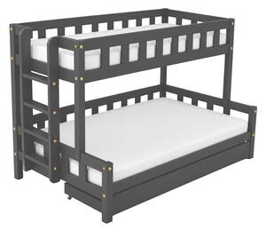 Patrová postel PLOTTY s bočním žebříkem 90x200, 120x200 cm - Tmavě šedá, Zvolte šuplík: Úložný šuplík, Zvolte stranu: Vlevo