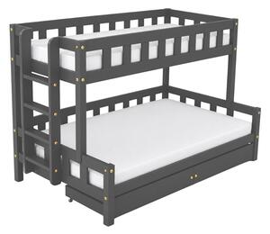 Patrová postel PLOTTY s bočním žebříkem 90x200, 120x200 cm - Tmavě šedá, Zvolte šuplík: Dvojitý úložný šuplík, Zvolte stranu: Vlevo
